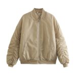 Vintage stand-up collar pleated long sleeve zip-up aviator jacket