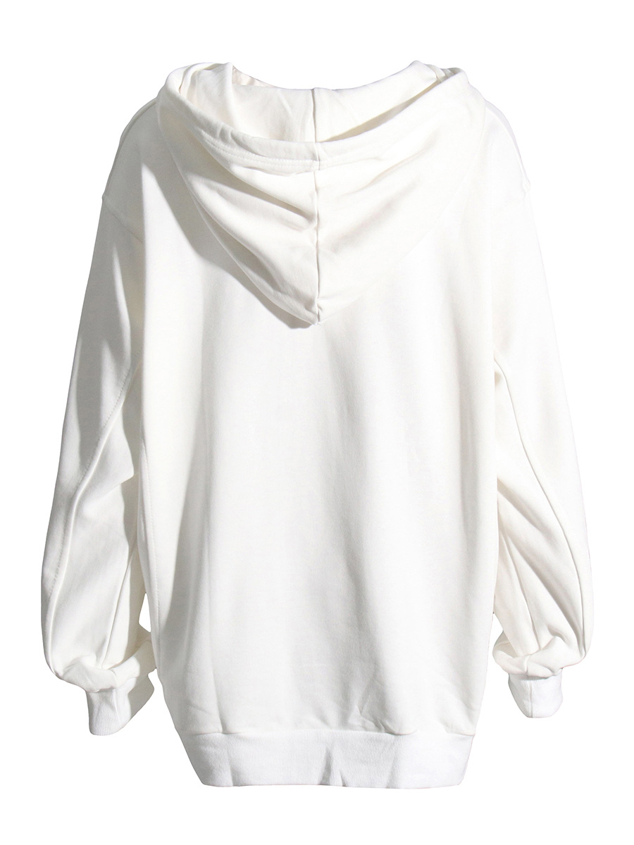 Zipper hooded solid color loose sweatshirt