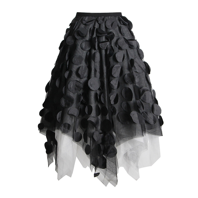 Fashion polka dot splicing high waist A-line skirt