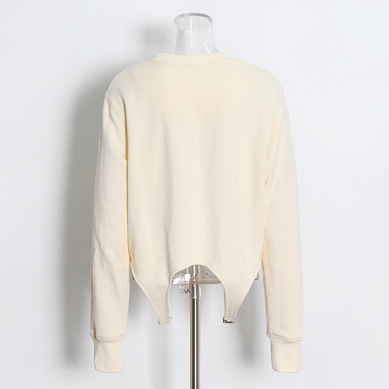 Round neck solid color irregular hem Sweatshirt