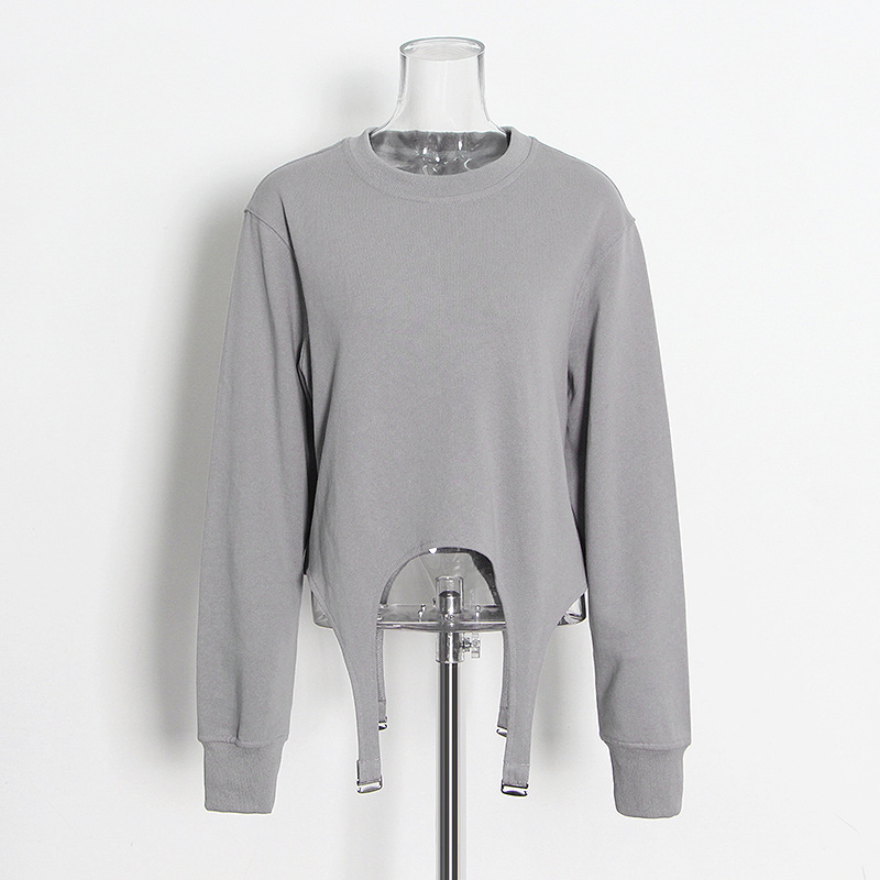 Round neck solid color irregular hem Sweatshirt