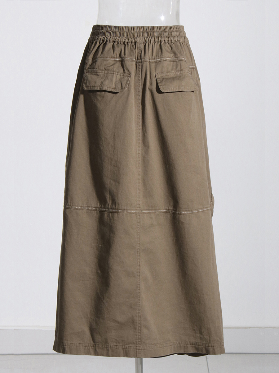 Multi-pocket zipper high waist half skirt