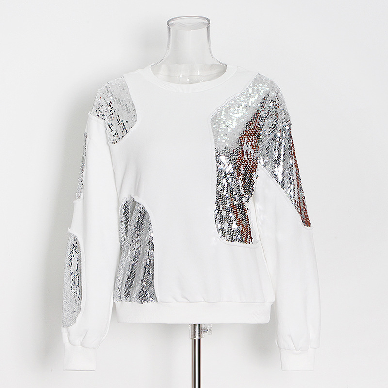 Irregular sequin patchwork sweatshirt