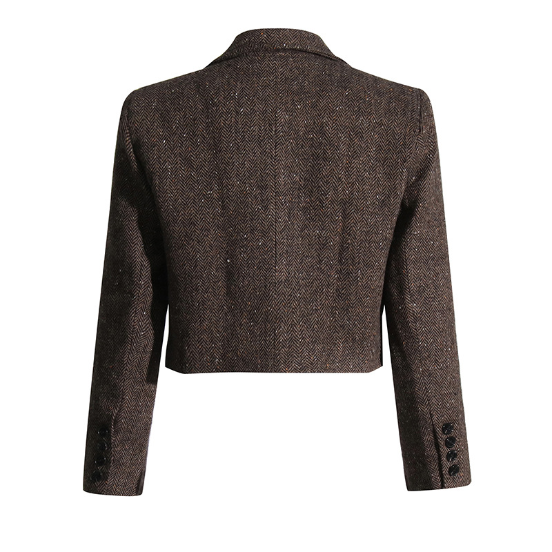 Versatile tweed brown short jacket