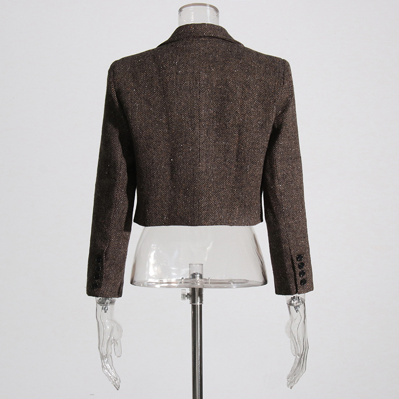 Versatile tweed brown short jacket