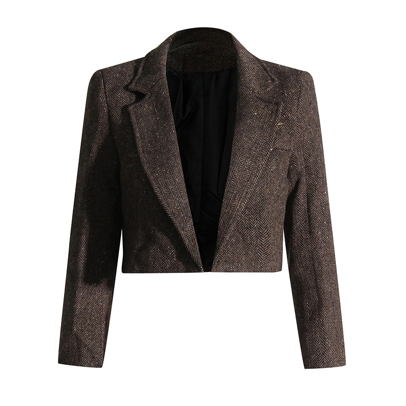 Versatile tweed brown short jacket