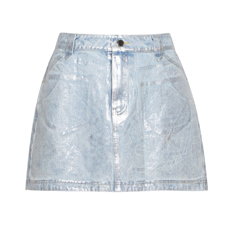 High-waisted patchwork silver patch half-body skirt