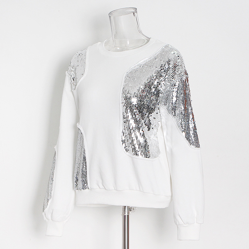 Irregular sequin patchwork sweatshirt