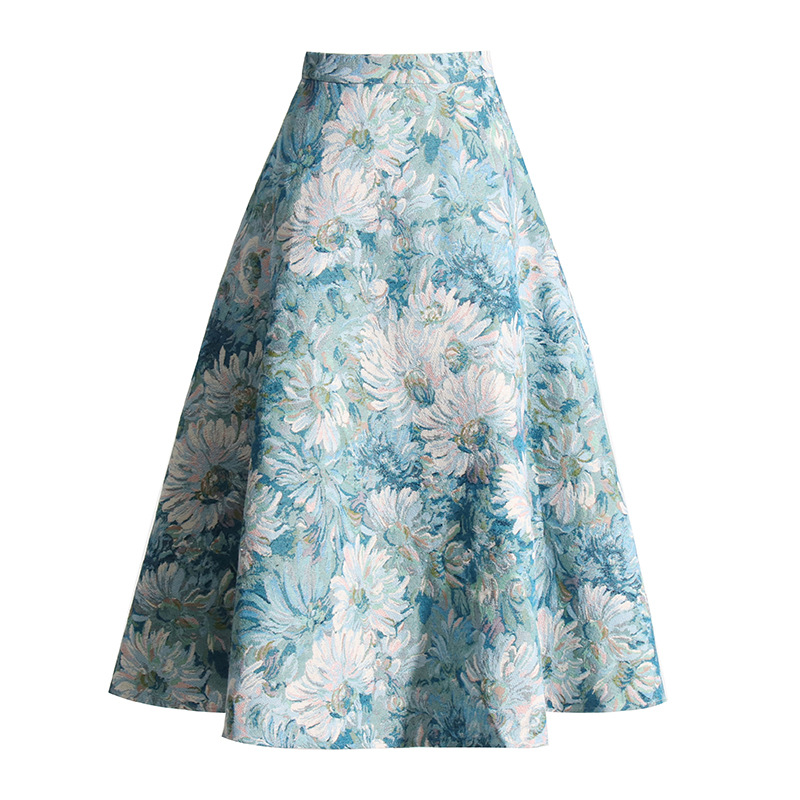 High-waisted slim oil painting hem half skirt