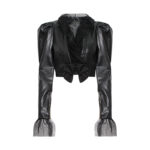 Ruffle mesh stitching short leather jacket