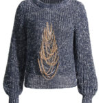 Pullover long sleeve torn chain sweater