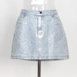 High-waisted patchwork silver patch half-body skirt