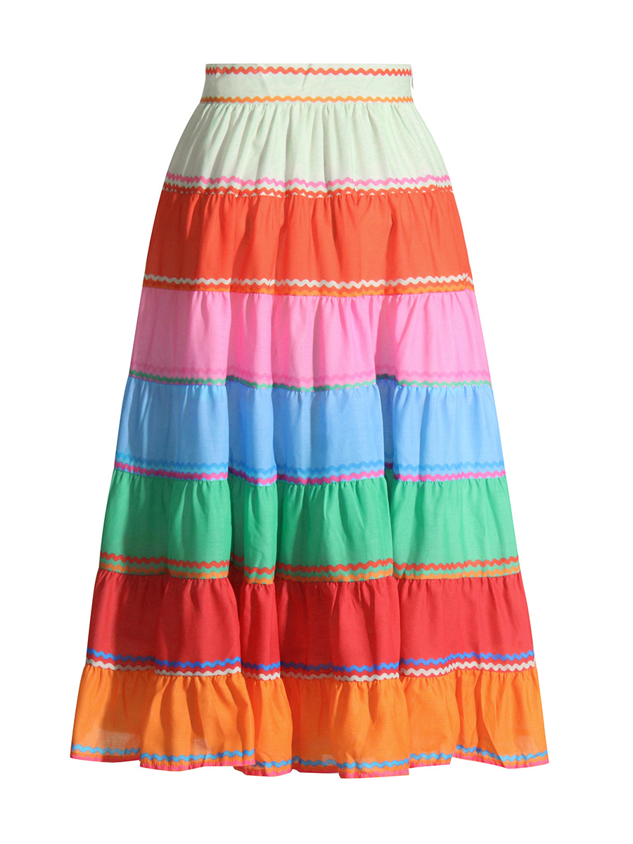 High-waisted splicing colorful loose skinny slim and versatile mid-length skirt