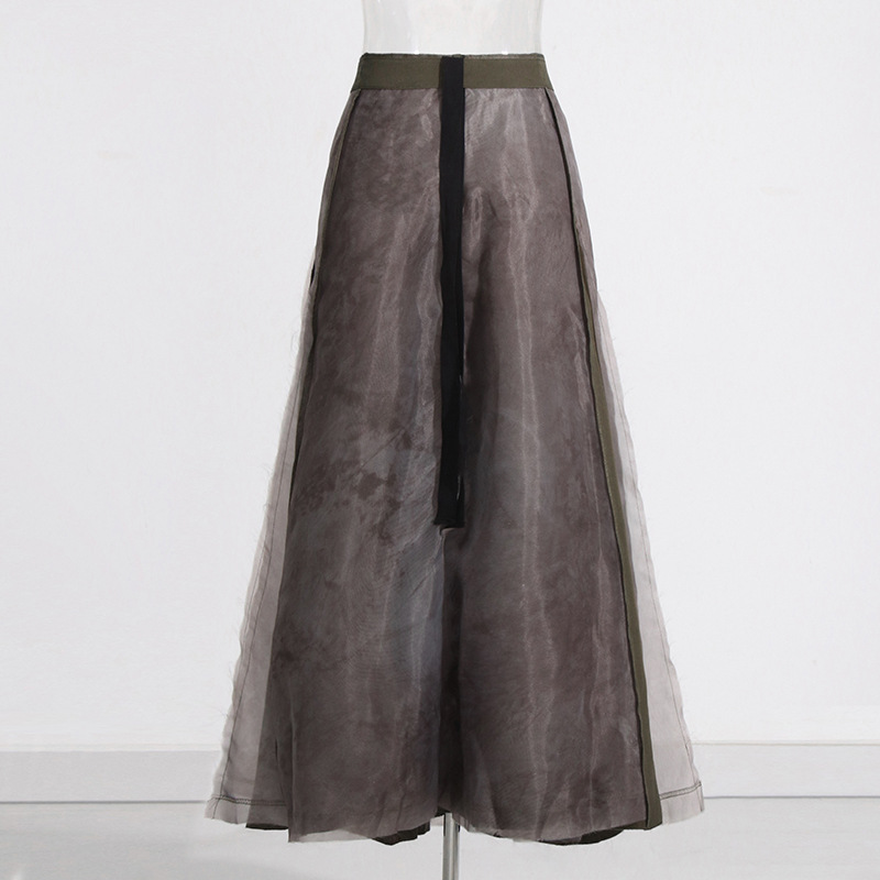 High-waisted tied mesh half-body skirt