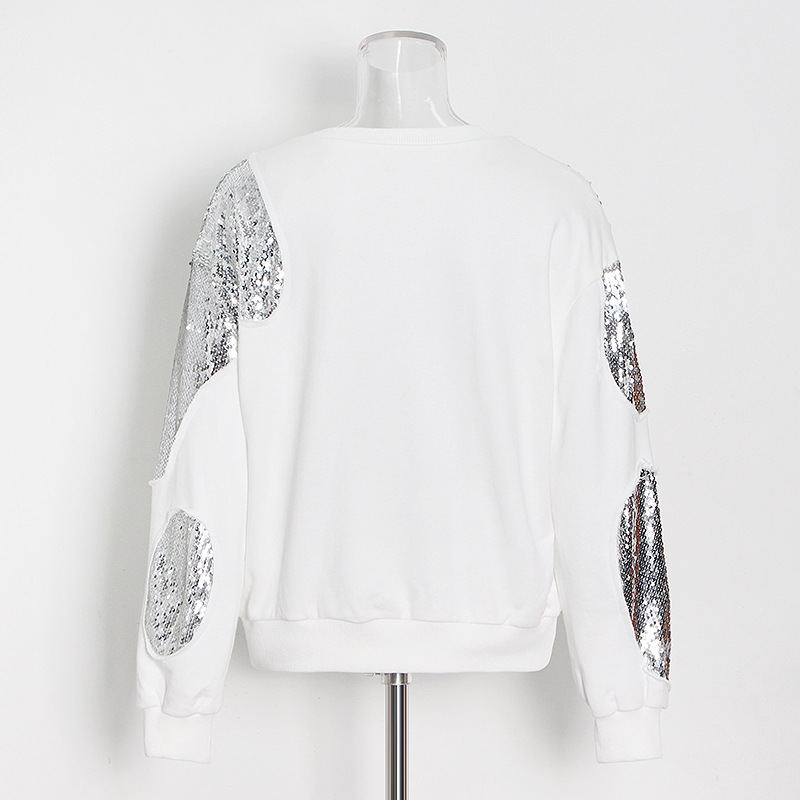 Irregular sequin patchwork sweatshirt