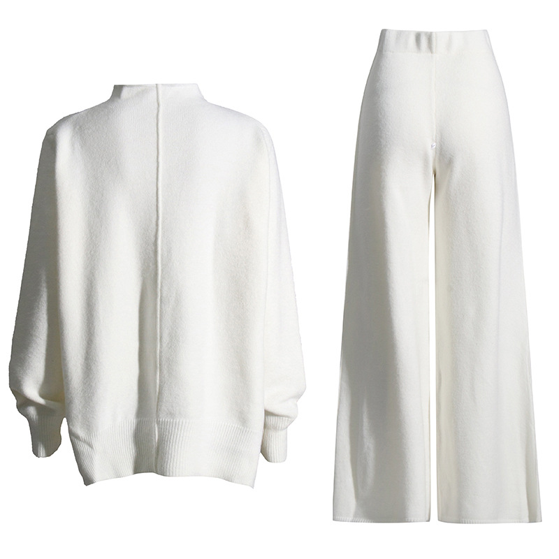 Loose pullover sweater + high waist knitted wide leg pants