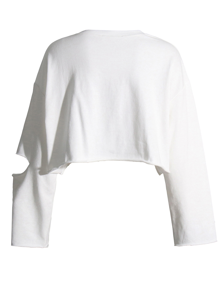 Pullover sweatshirt round neck long sleeve hollow hole short top