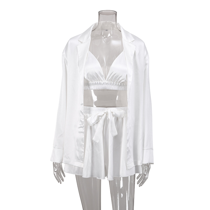 Pajamas three sets of silk long-sleeved bathrobe satin underwear