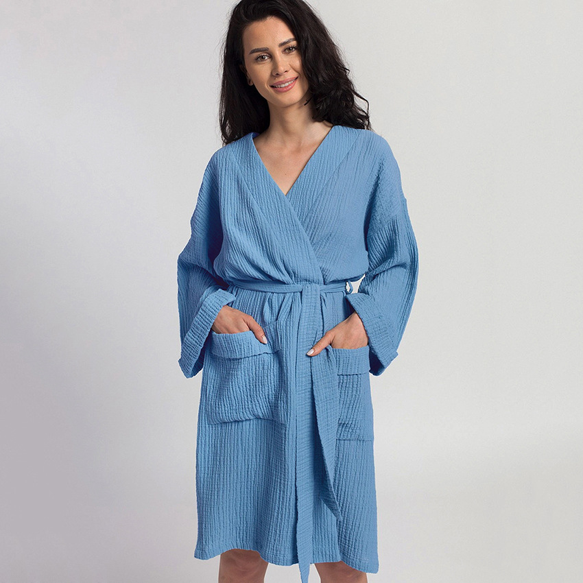 Long-sleeved nightgown cardigan double gauze pajamas