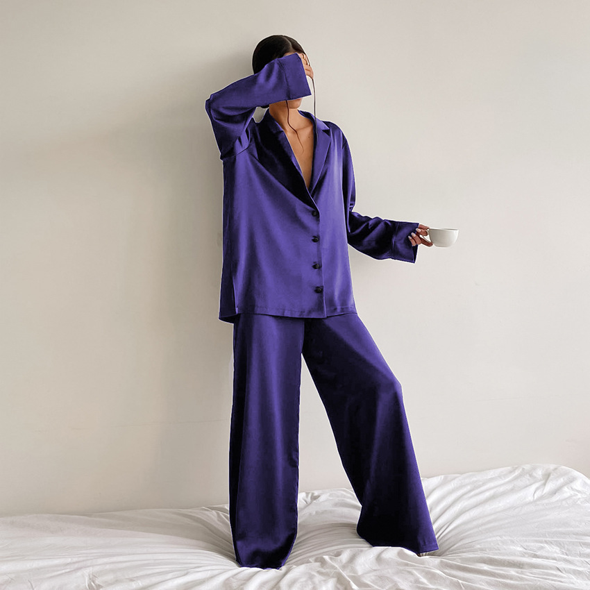 Women’s home wear long-sleeved simulation silk thin suit