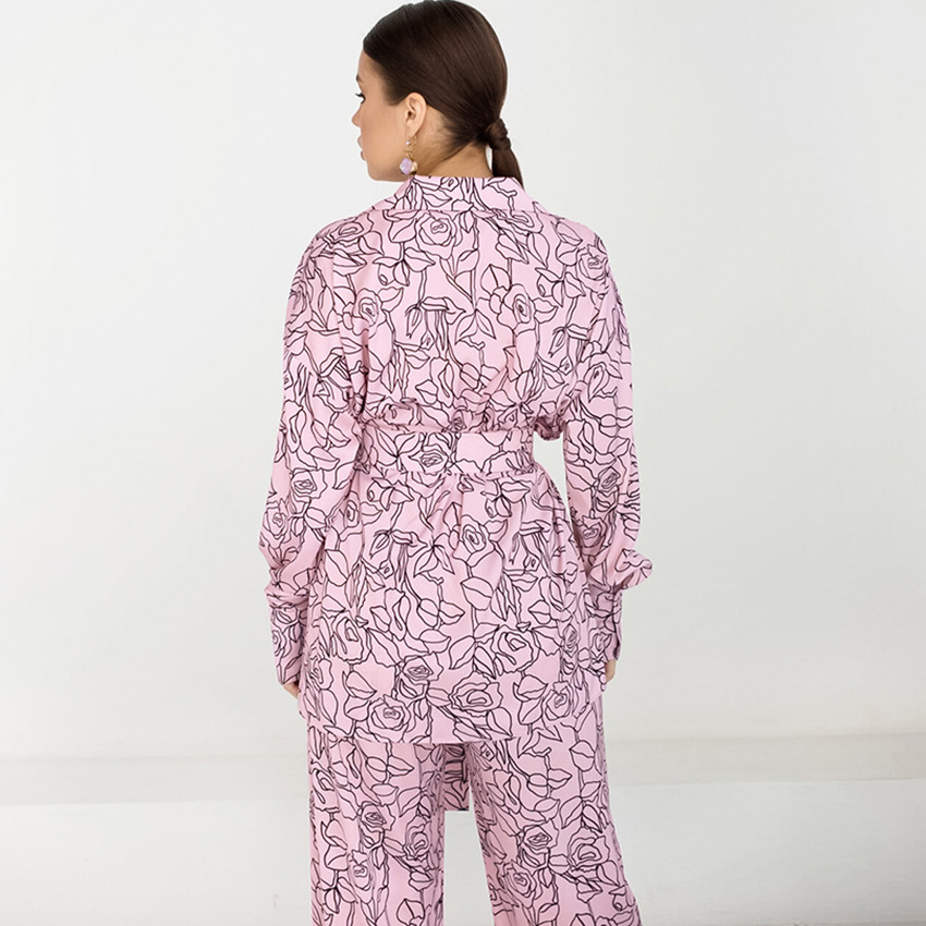 Pajama textured printed silk feather pants