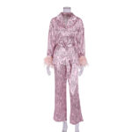 Pajama textured printed silk feather pants