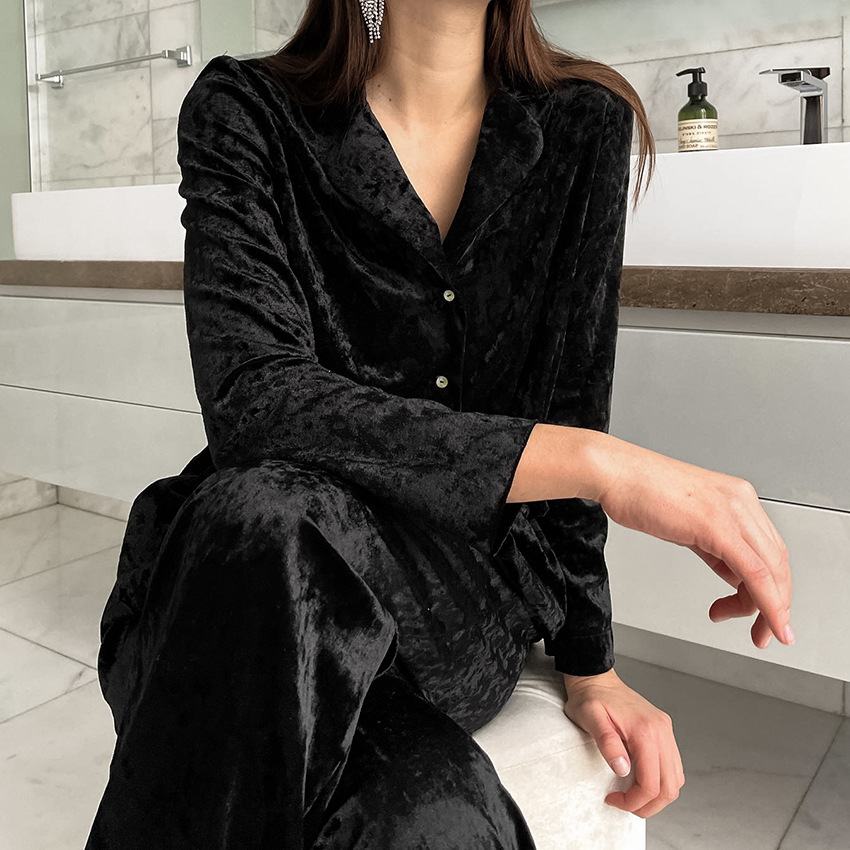 Shirt pajamas velvet warm long-sleeved pants