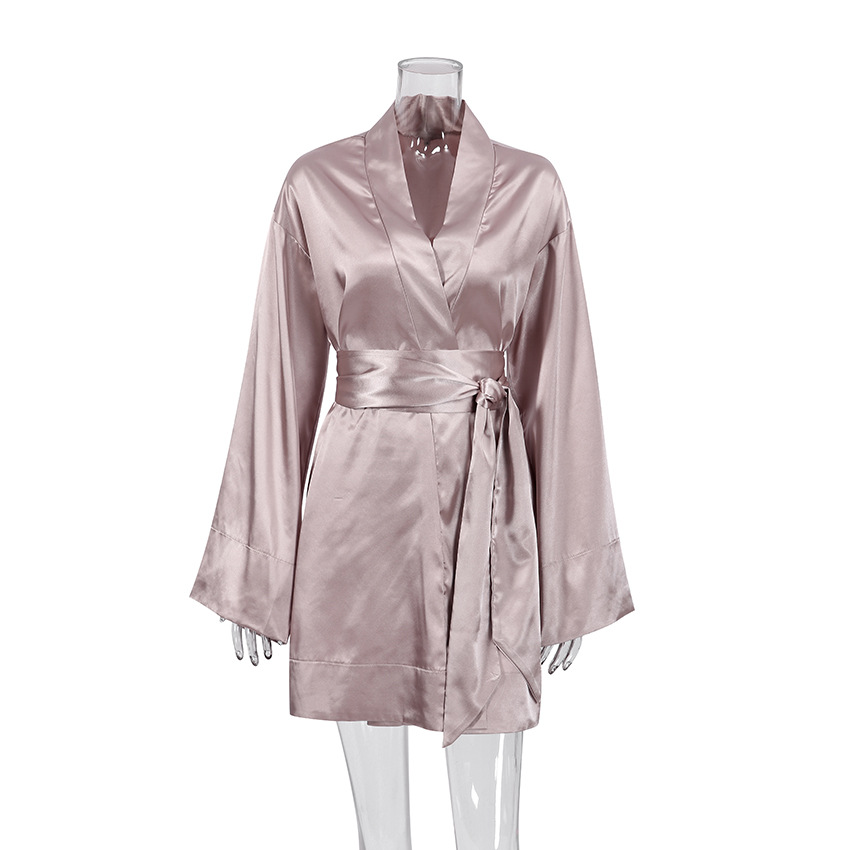 Silk loose-fitting long-sleeved short robe pajamas for women