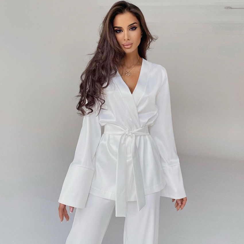 Icy silk comfortable long-sleeved pajamas loose pajama pants