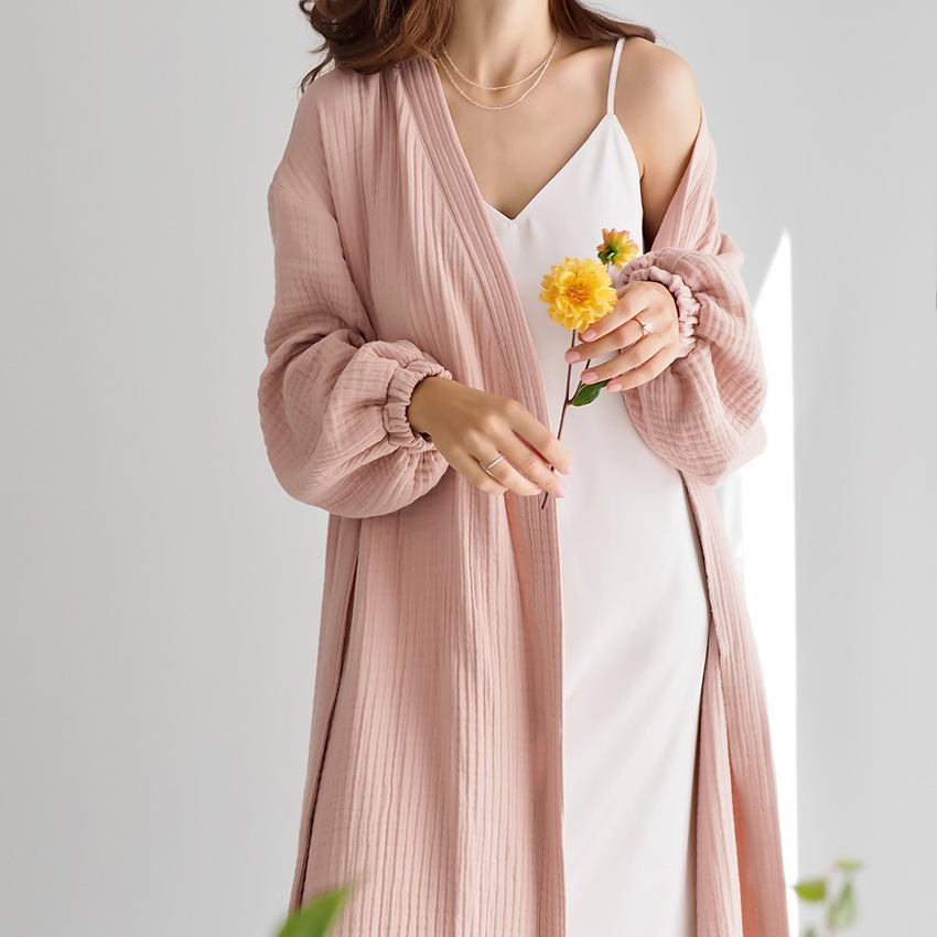 Double crinkle yarn comfortable casual nightgown