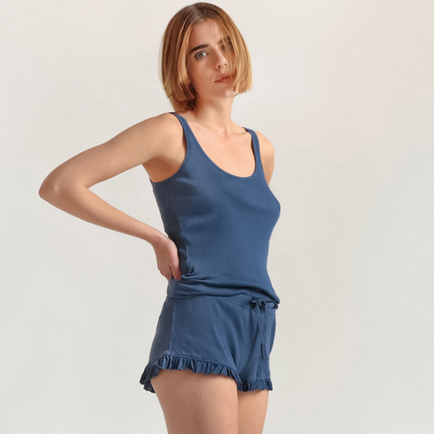 Pajama undershirt ribbed ice silk cool feeling shorts