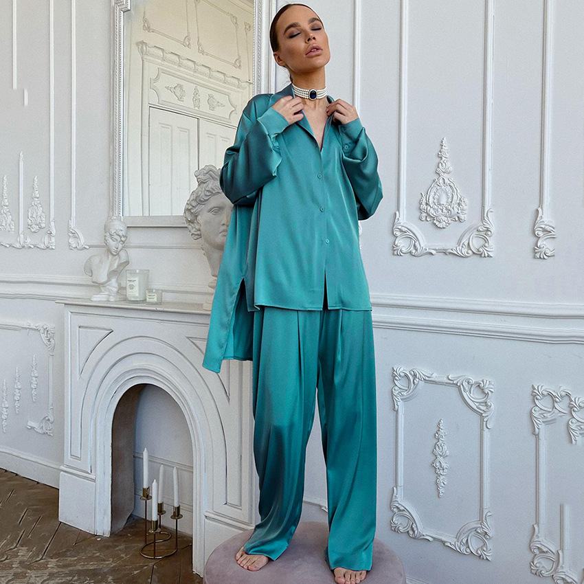 Simulated silk pajamas loose texture long-sleeved pants