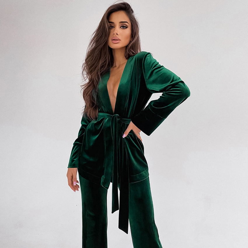 Velvet warm fashion nightgown pants