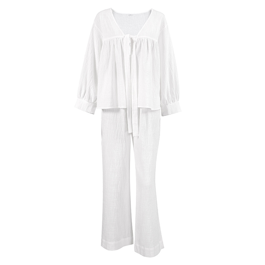 Long-sleeved pajamas double crepe pants