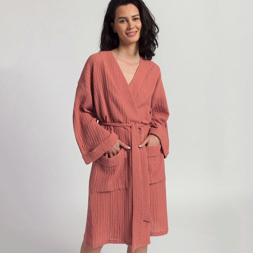 Long-sleeved nightgown cardigan double gauze pajamas