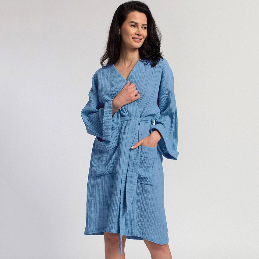 Long-sleeved nightgown cardigan double gauze pajamas