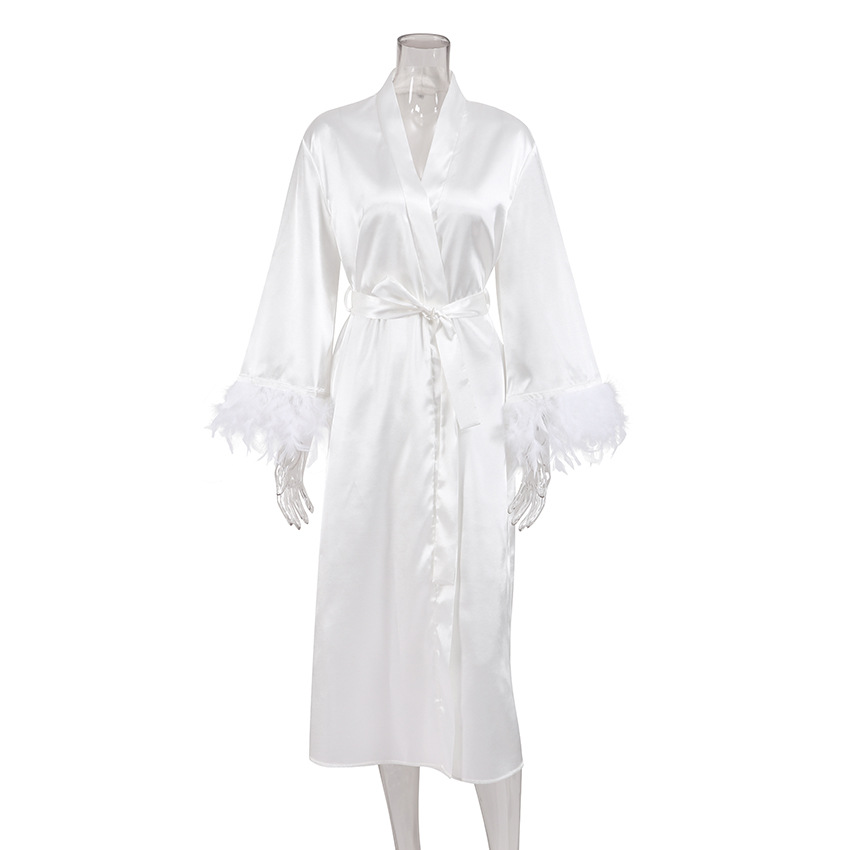 Cardigan feather satin nightgown loose