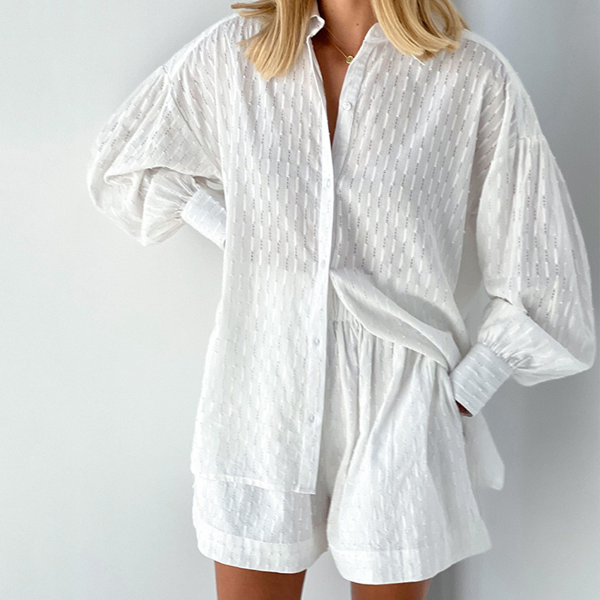 Shirt pajamas jacquard sexy hollow shorts