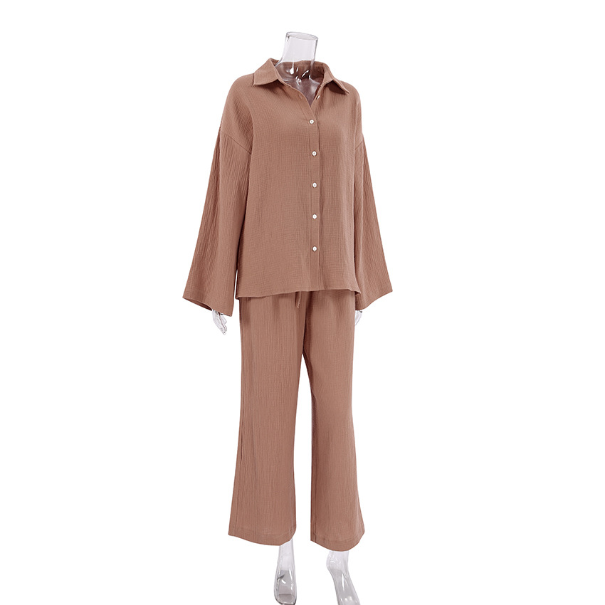 Shirt pajamas loose double gauze long sleeve long pants