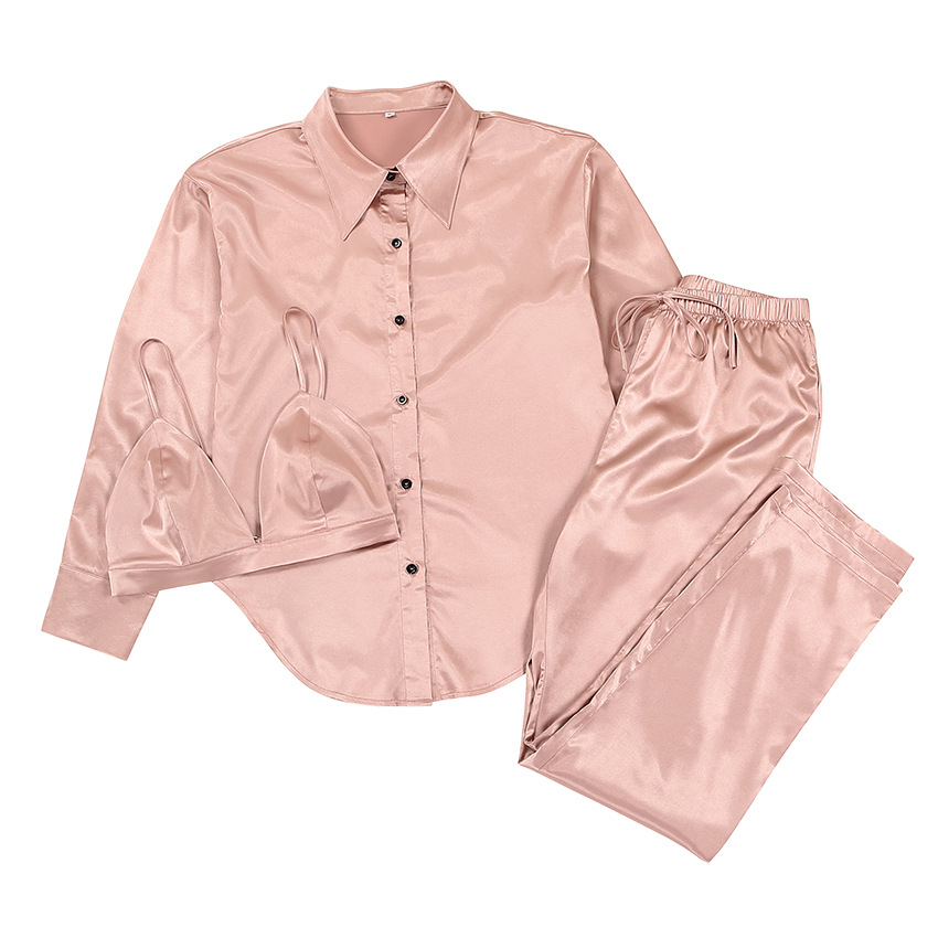 Lapel shirt satin satin satin suspenders underwear pants