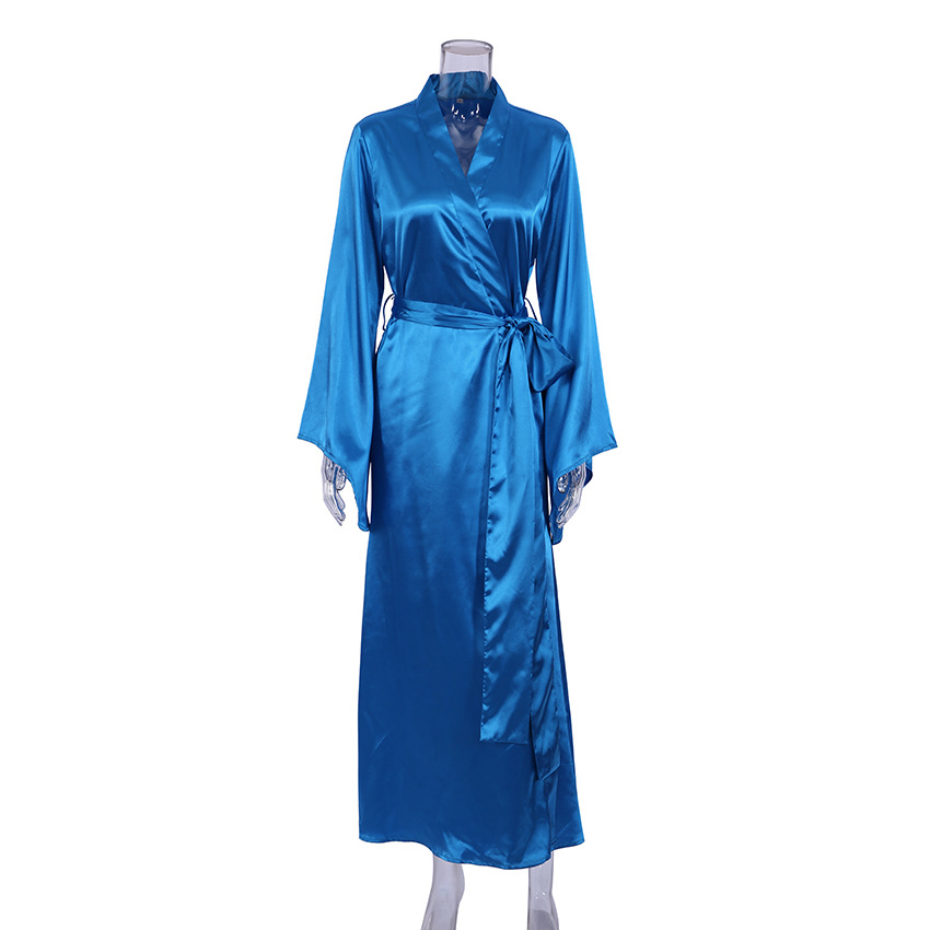 Sateen pajamas strapped robe satin solid color