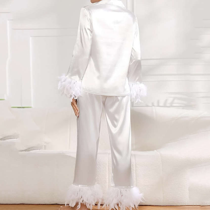 Ostrich feather shirt and pants loose two-piece suit