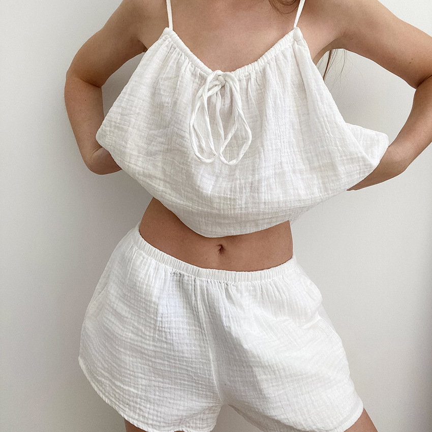 Sexy hanging neck undershirt pajamas sleeveless double yarn shorts