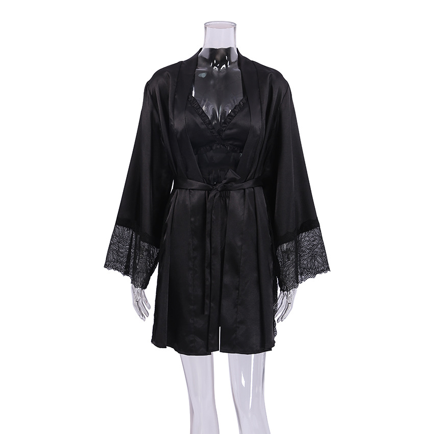 Silk lace patchwork robe underwear nightwear