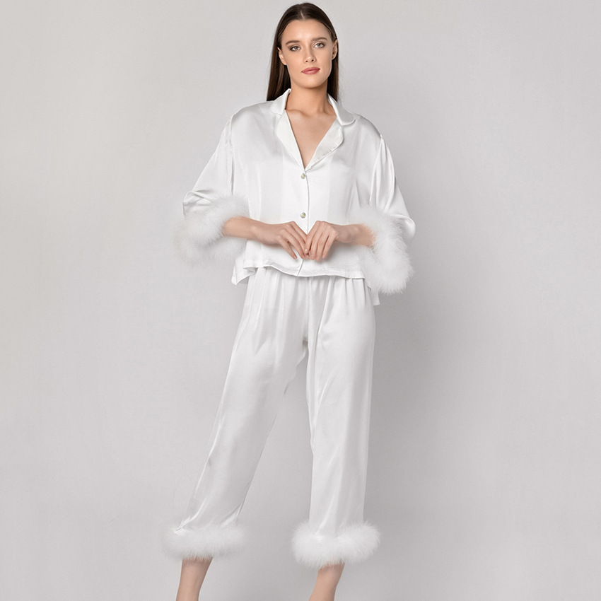 Feather pajamas short V-neck tops nine-quarter pants