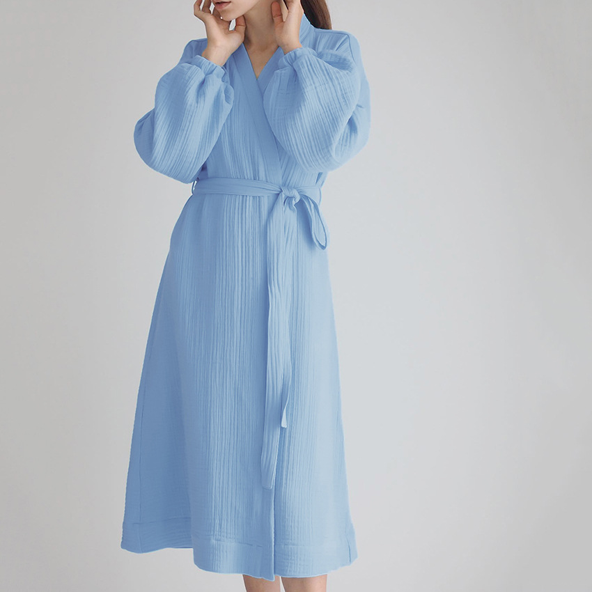 Double crinkle yarn comfortable casual nightgown