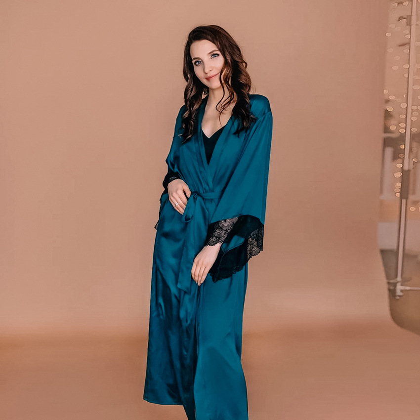 Robe lace sexy simulation silk noble temperament nightgown