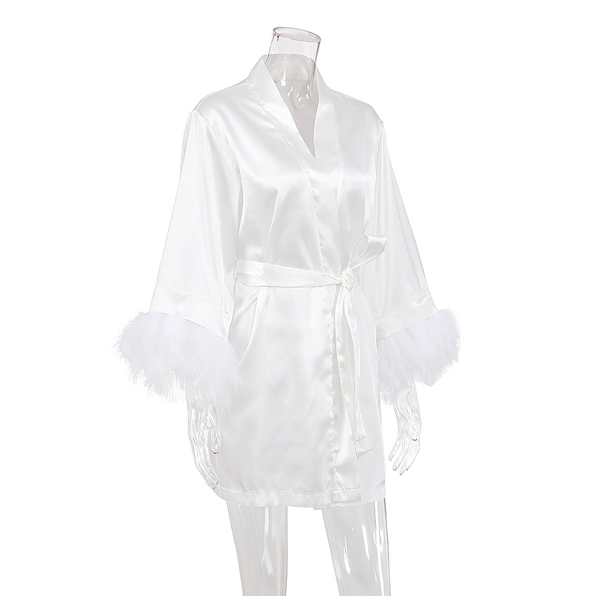 White feather fashion temperament long-sleeved pajamas cross-border satin