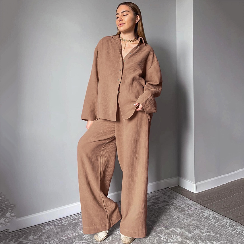 Shirt pajamas loose double gauze long sleeve long pants