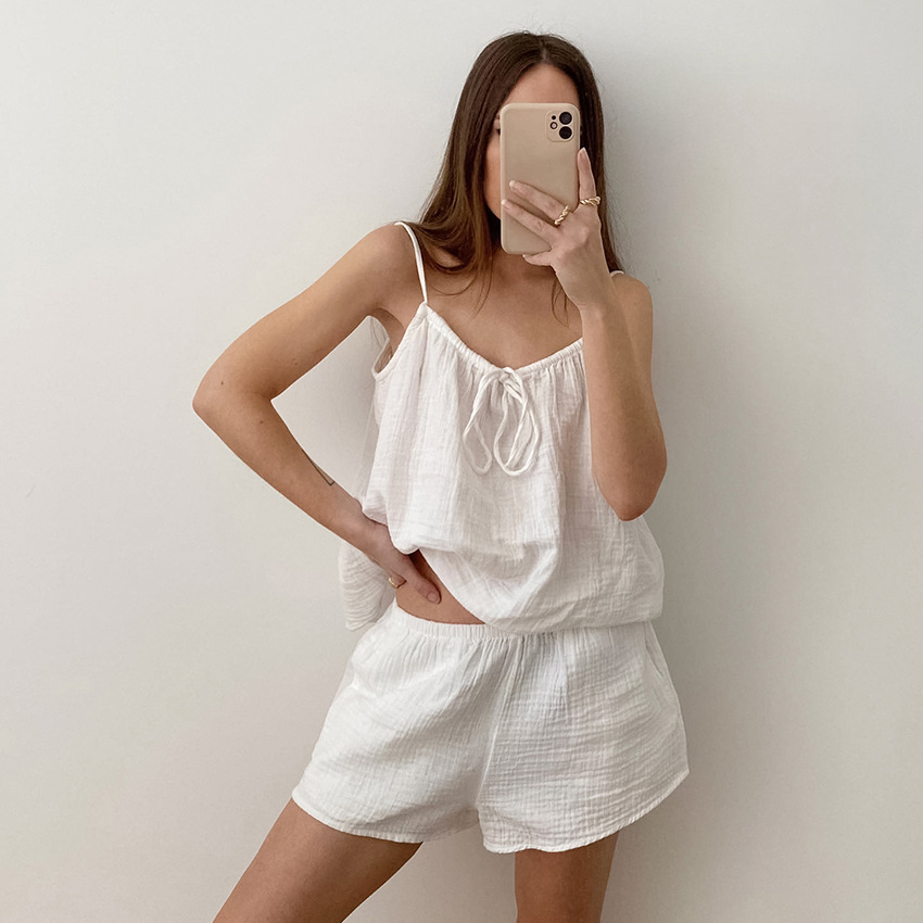 Sexy hanging neck undershirt pajamas sleeveless double yarn shorts